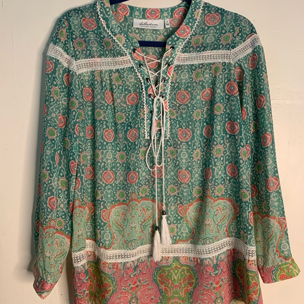 la bellum Hillary Scott Bohemian Printed Tassel top XS